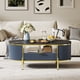 thumbnail image 5 of Yeshouse Mesa de centro ovalada acanalada de 122 cm con organizador, tablero de imitación mármol y detalles en metal dorado, mesa moderna para sala de estar u oficina en casa, 5 of 7