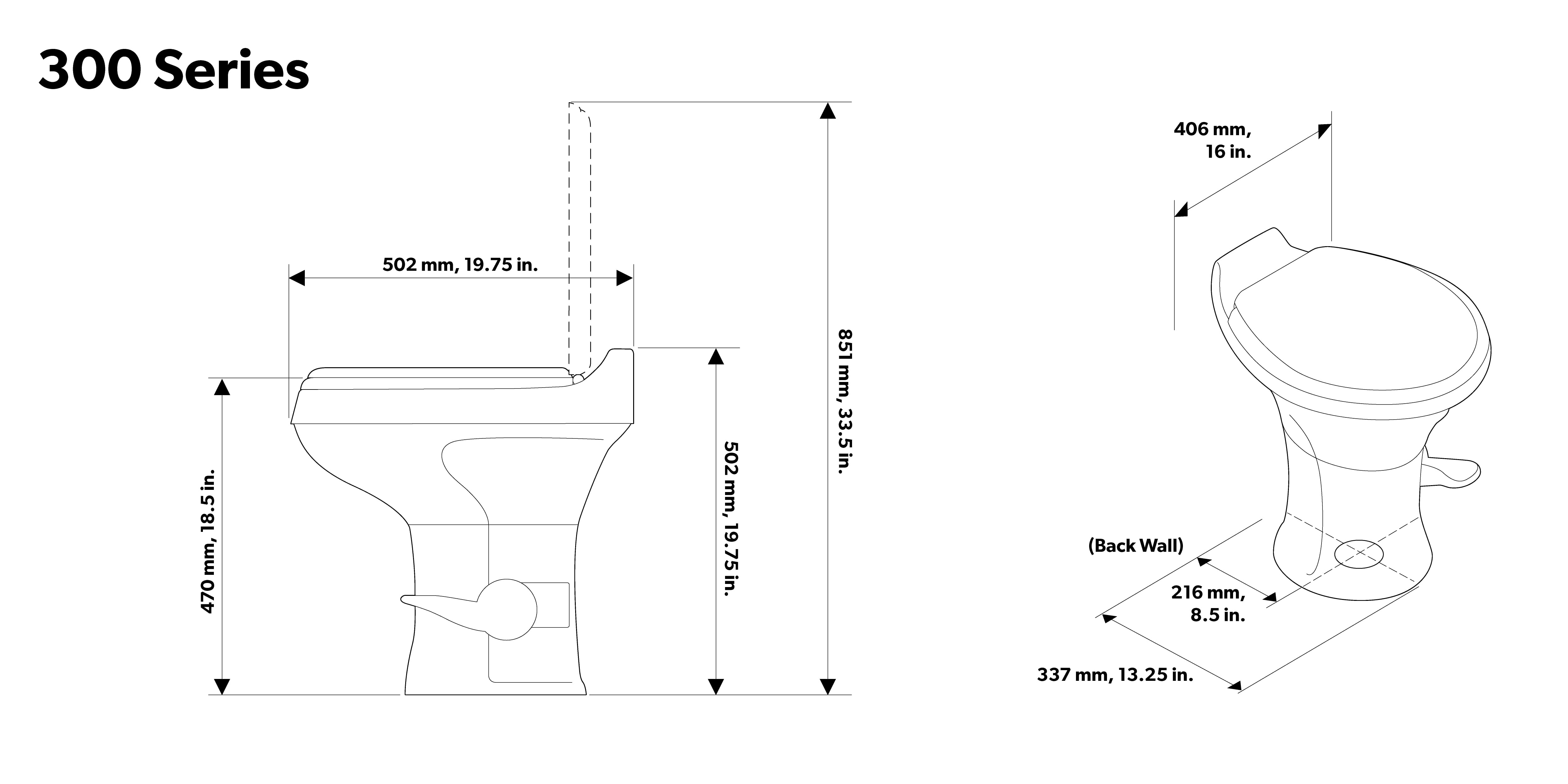 Dometic 300 Series Gravity Flush Toilet- Bone, 302300073