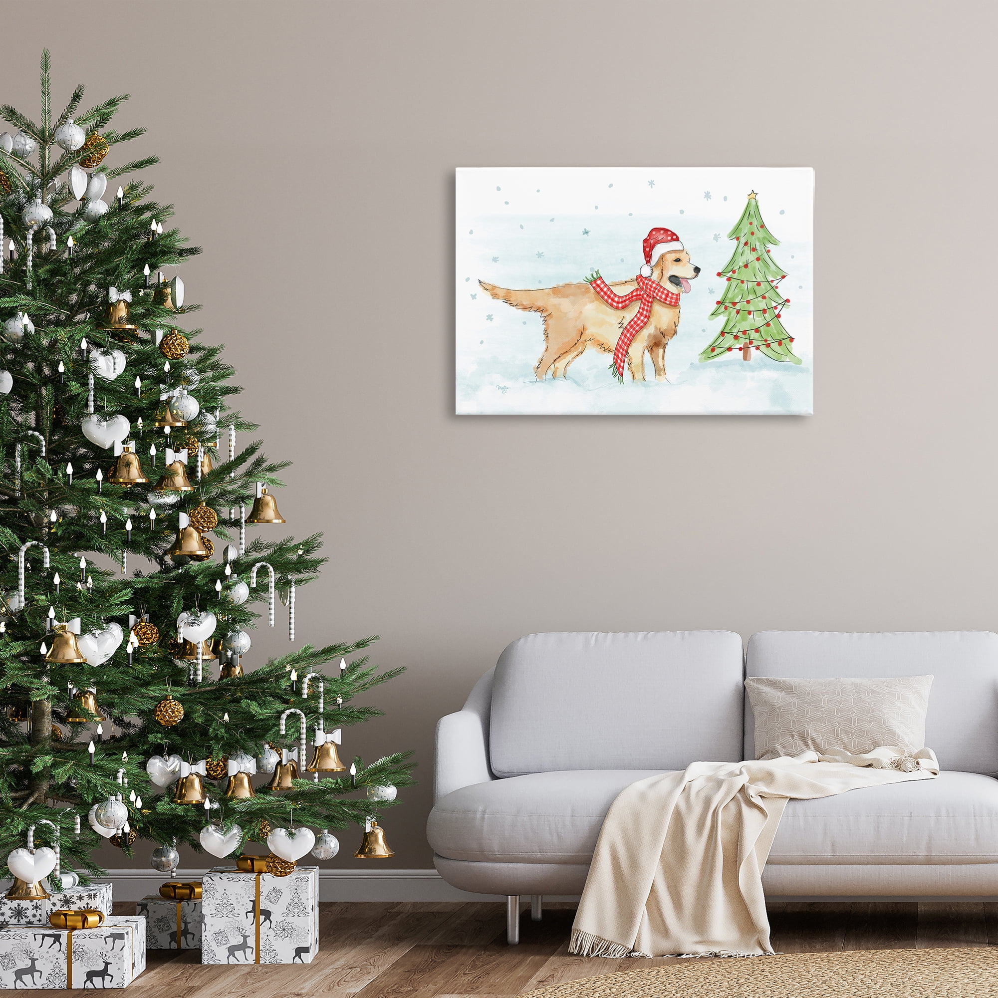 Stupell Industries Snowy Labrador Scene Holiday Painting Gallery Wrapped Canvas Art Prints Wall Art, 36 x 24
