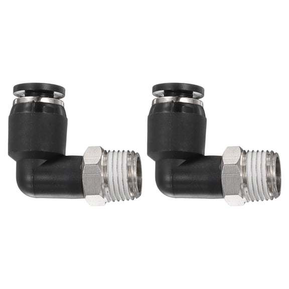 Uxcell 2pcs Push to Connect Tube Fitting 1/8" BSPT Male Thread x 4mm ID 90 Degree Pneumatic Quick Connect Air Fittings, Black