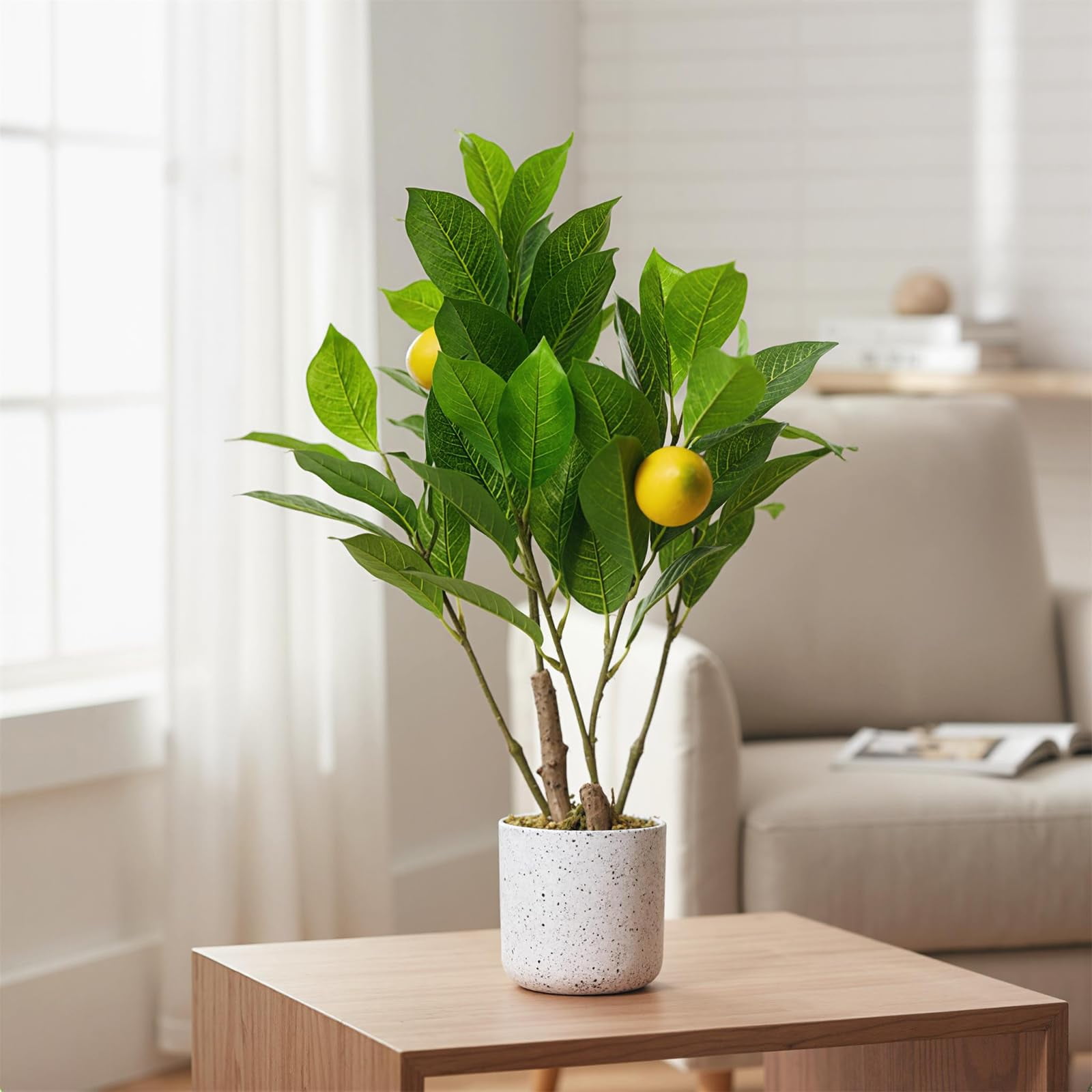 QinaQin 2 Pack Artificial Lemon Trees 19.7" Faux Plants with White Marble-Look Pot, Indoor Lemon Decor for Kitchen, Home, Office