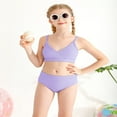 thumbnail image 3 of GYRATEDREAM Girl's Cute Two Piece Swimsuit V Neck Spaghetti Strap Wireless Bikini Set Kids Tankini Bathing Suit Sport Swimwear for 9-10Y Purple, 3 of 9