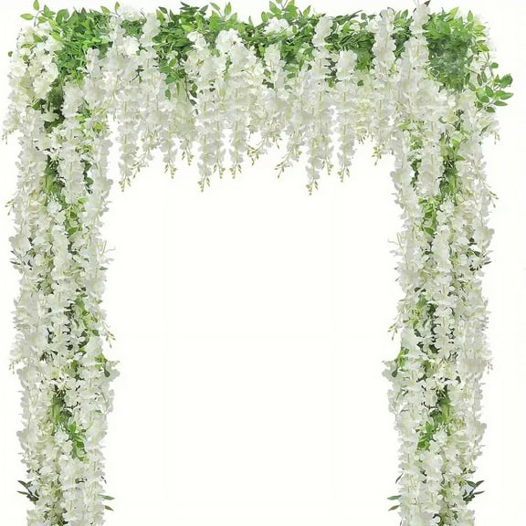 5 Pcs Wisteria Artificial Flowers Garland, Silk Fake Wisteria Vine Kit, Hanging Flower For House Outdoor Garden Ceremony Outside Wedding Arch Floral Decor, Xmas Decor
