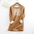 thumbnail image 2 of Jinhomg Winter Sherpa Sweatshirt for Women Trendy Letter Print Crew Neck Loungewear Tops Soft Cozy Thick Fleece Lined Thermal Pullover Women Khaki S, 2 of 6