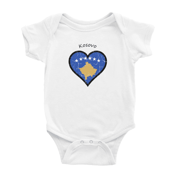 Kosovo Flag Heart Love Funny Baby Clothing Bodysuits Boy Girl Clothes