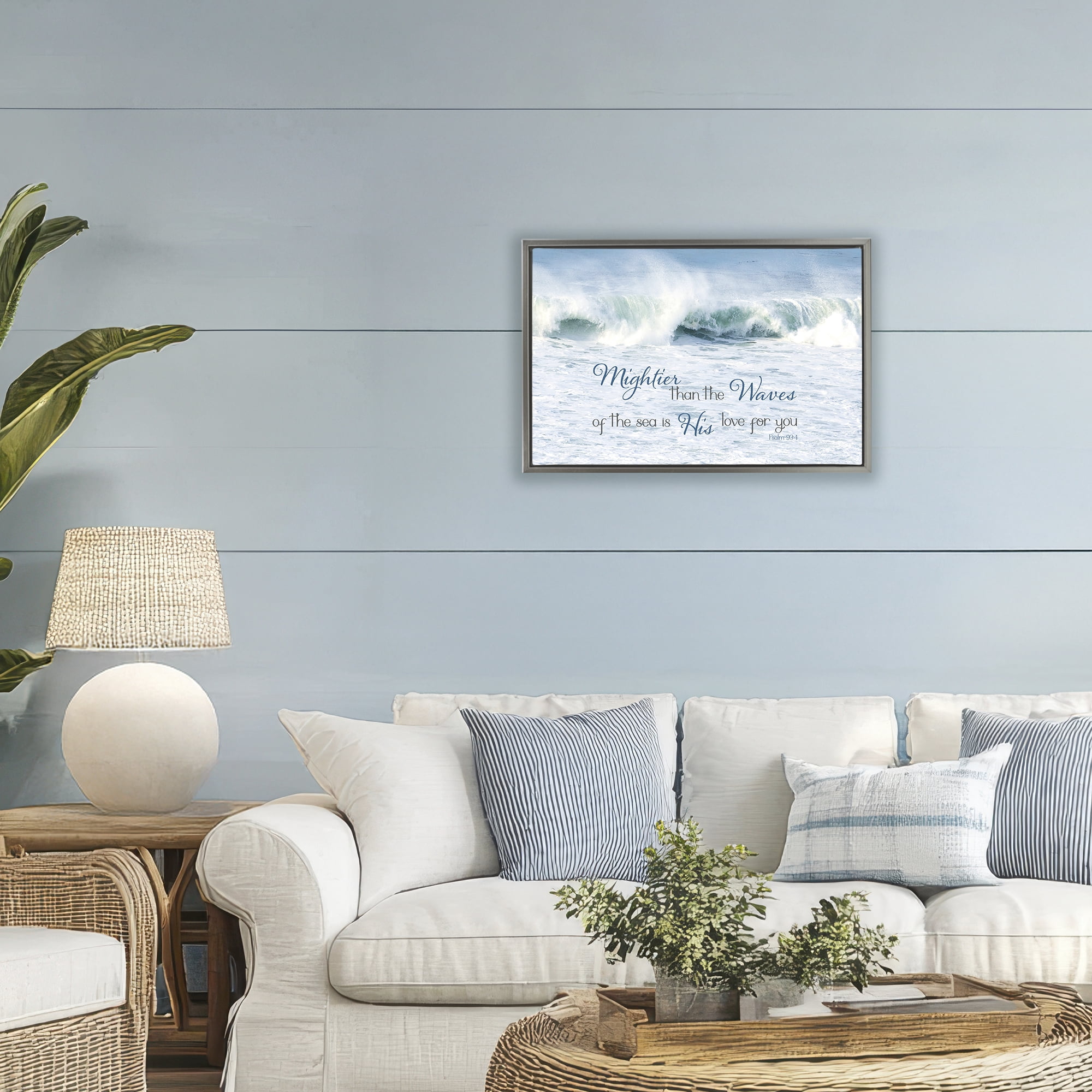 Stupell Industries Mightier Than The Waves Gray Framed Floater Canvas Wall Art, design by Kathy Mansfield