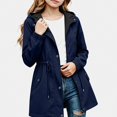 thumbnail image 3 of HAOTAGS Girls Outdoor Jacket (5-16) Drawstring Long Sleeves Waterproof Zipper Hooded Oxford Cloth Outerwear Navy Size 9, 3 of 9