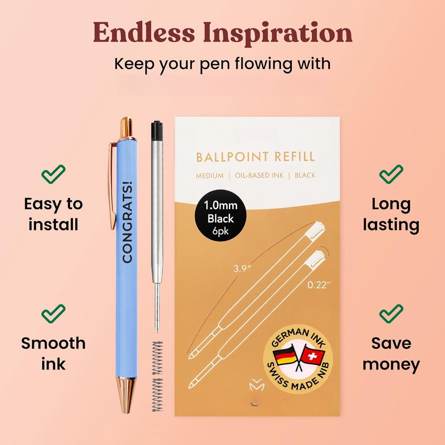 3pcs High End Luxury Congratulations Gifts For Women  Job Thank You Gift Teacher Employees Coworkers Mentors & Managers German-ink 1mm Swiss-tip Pen.