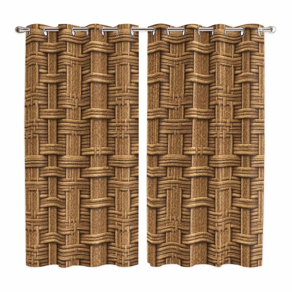 Curtains 63 Inch Length 2 Panels, Vintage Rattan Grommets Window Treatment Curtain, Minimalist Abstract Wicker Texture Brown Thermal Curtains Drapes for Living Room/Bathroom