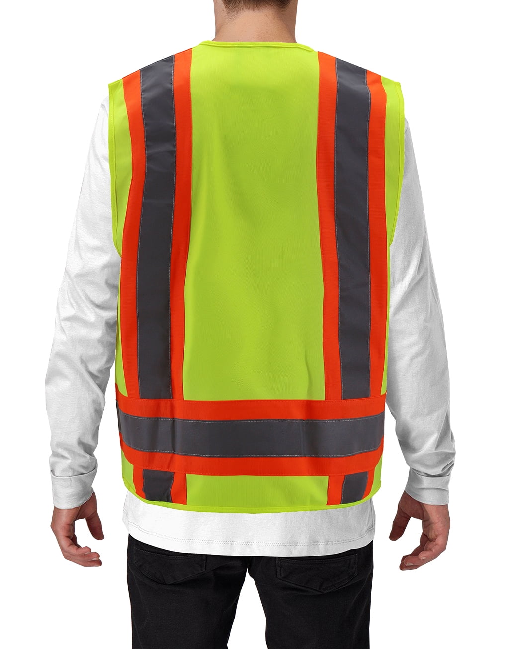 Men's Class 2 Type R Safety High Visibility Zipper Reflective Neon Work Vest (Yellow, 5XL)