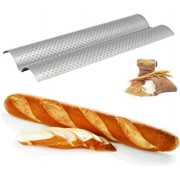 Baguette Bread Pan, 2 Slots Nonstick Perforated French Bread Baking Pan, Baguette Pan Tray for Sourdough, Italian Bread Baking, Perfect for Creating Crisp Golden-Brown Crust