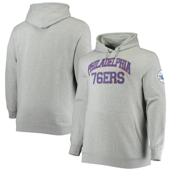 Men's Mitchell & Ness Heathered Gray Philadelphia 76ers Hardwood Classics Big & Tall Throwback Pullover Hoodie