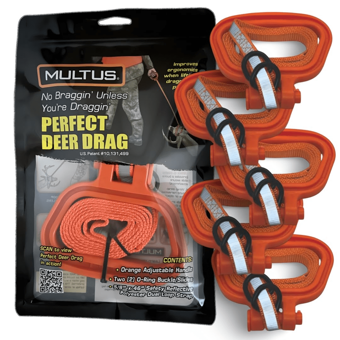 Multus Perfect Deer Drag Strap 5 Pack Deer Puller & Hauling Rope for Hunting Polyester 400 Lb Capacity Single Handle Reflective Orange Strap