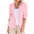 thumbnail image 2 of Linen Jacket Coat Women 3/4 Stretchy Ruched Sleeve Fully Lined Lightweight Breathable Casual Work Jacket, 2 of 8