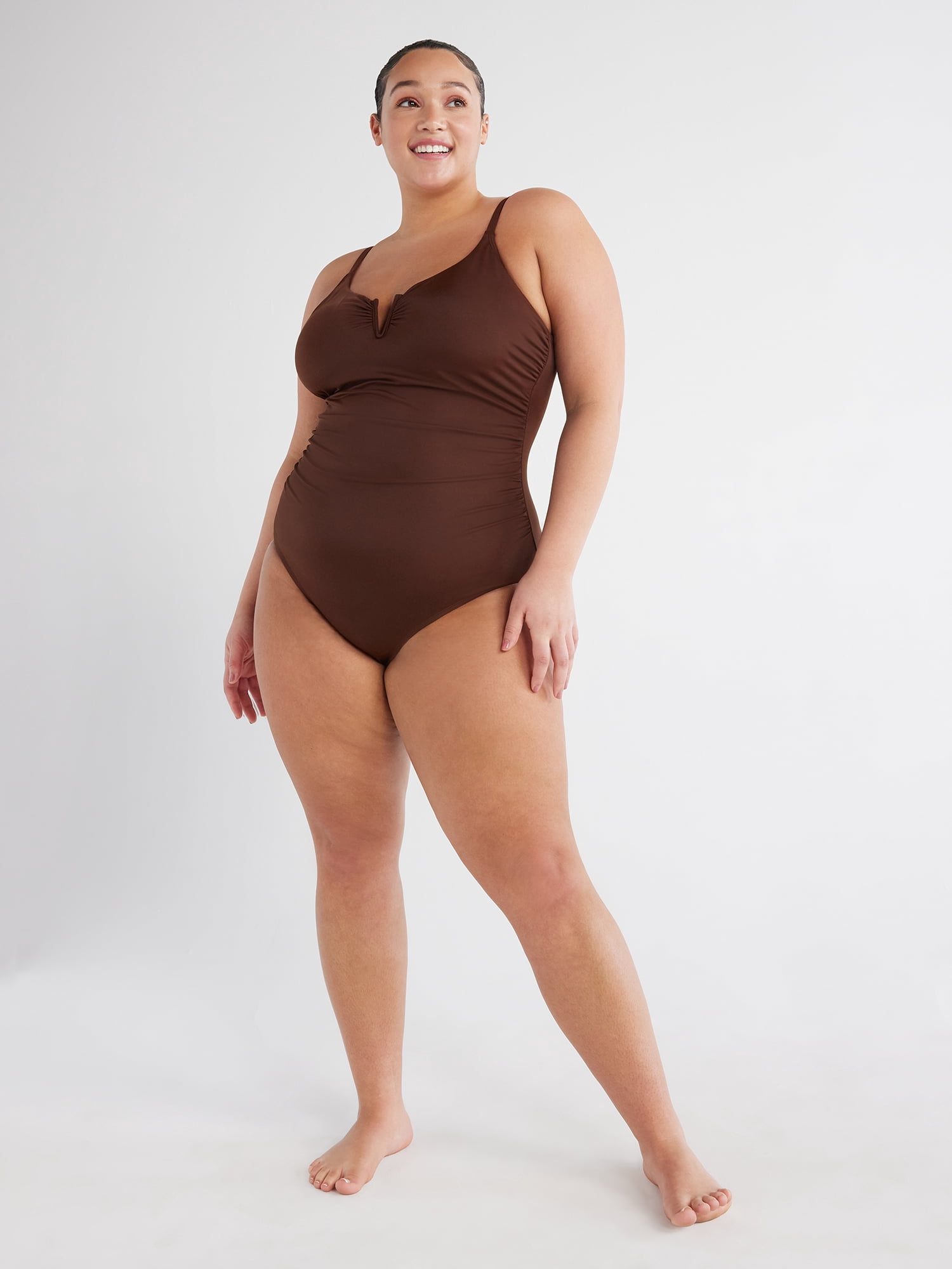 Time and Tru Women's and Women's Plus V Wire One Piece Swimsuit, Sizes XS-3X