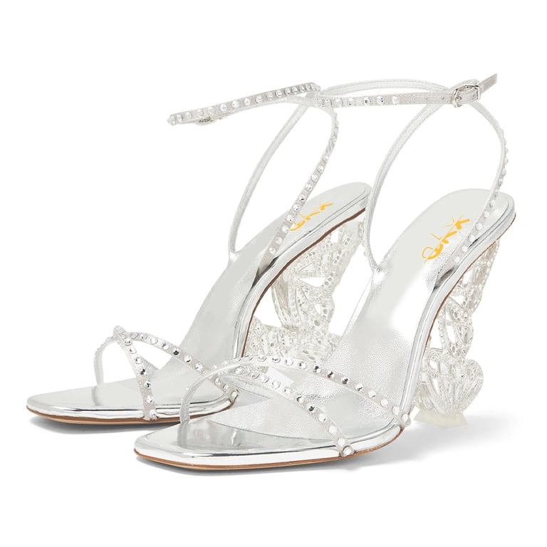 XYD Women Open Toe Sandals Glitter Rhinestone Butterfly Wing Wedge