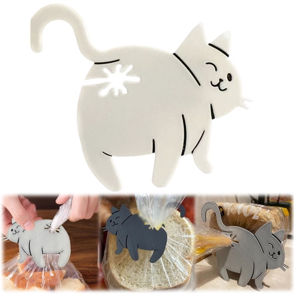 Adorable Cat Bread Clip, Funny 3D Printed Bag Holder, Cat Shaped Bread Bag Clip, Novelty Kitchen Gadget for Cat Lovers, Quirky Home Decor Gift for Clamping and Sealing Bags Securely (Beige)
