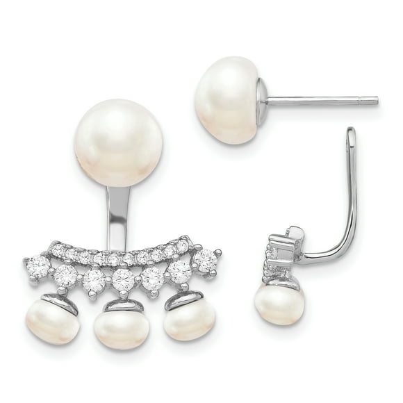 925 Sterling Silver White 5 8mm Freshwater Cultured Pearl Cubic Zirconia Cz Jackets Post Jacket Drop Dangle Natural Stone Shell