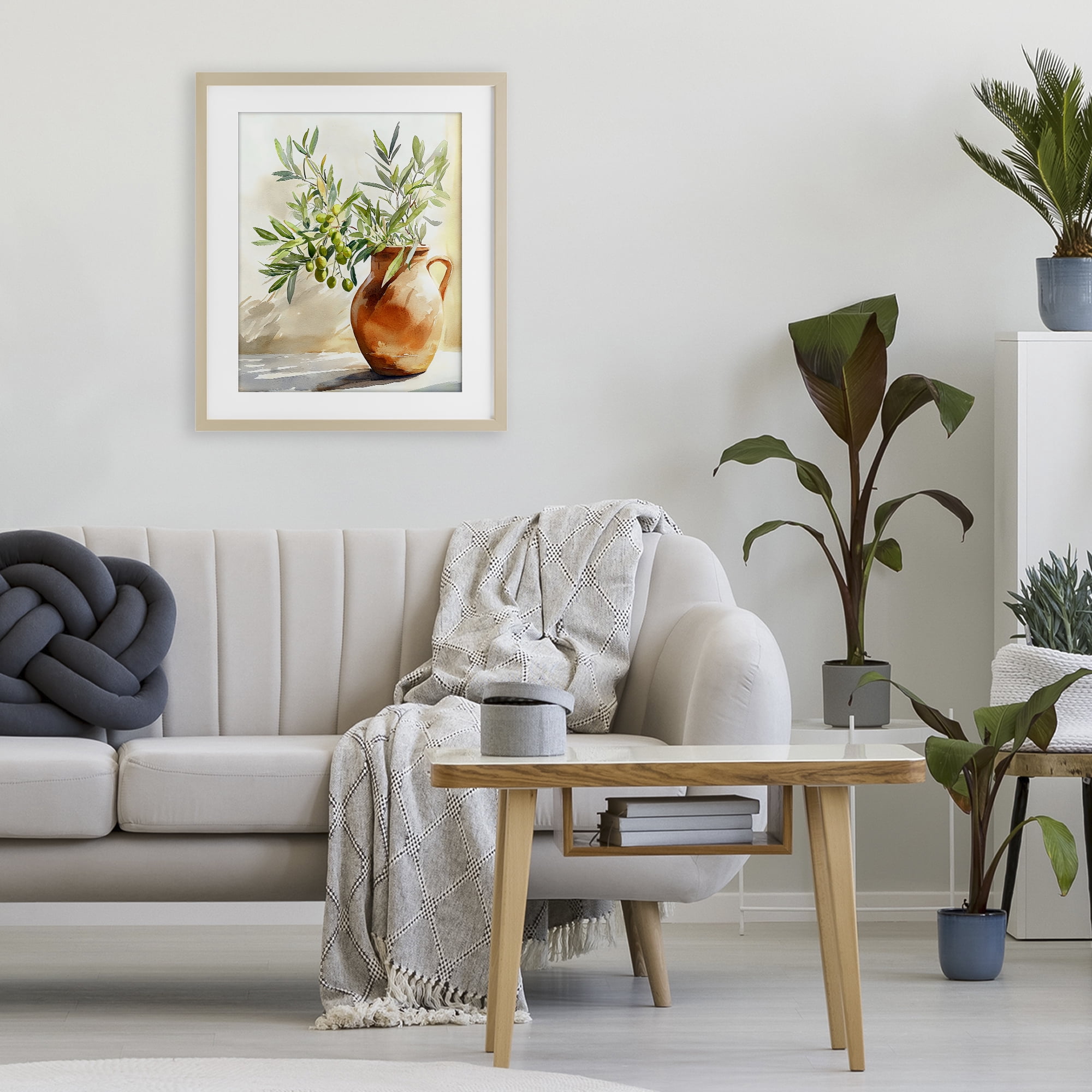 Stupell Industries Olive Branch in Terracotta Vase Birch Framed Print Under Glass, design by LSR Design Studio