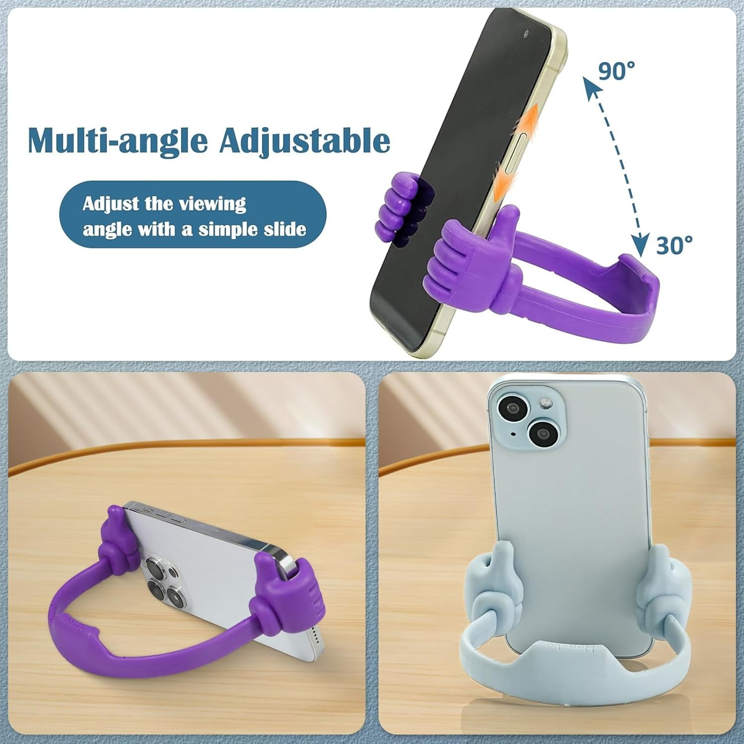 3361942 Cute Thumbs Up Adjustable Tpu Flexible Mobile Cell Phone Tablet Computer Display Stand Holder for Bed Desk - Blue and Black