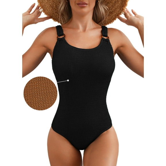 DOKOTOO Womens One Piece Swimsuit Solid Ribbed Monokini Swimwear Scoop Neck Low Back Bathing Suit