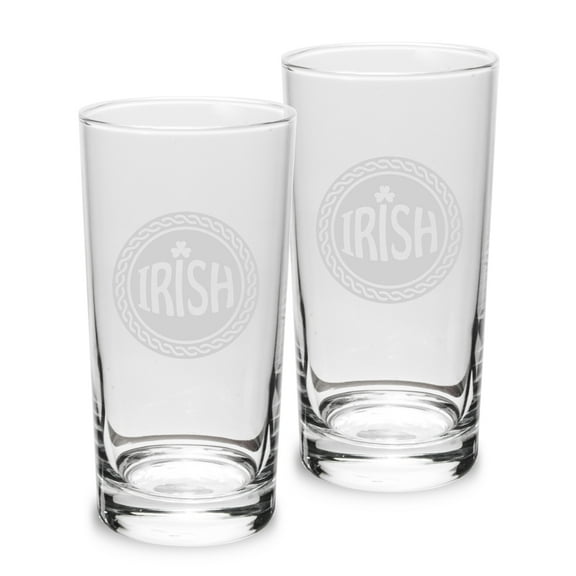 Irish Celtic Logo Deep Etched 10 oz Classic High Ball Glass - Set of 2