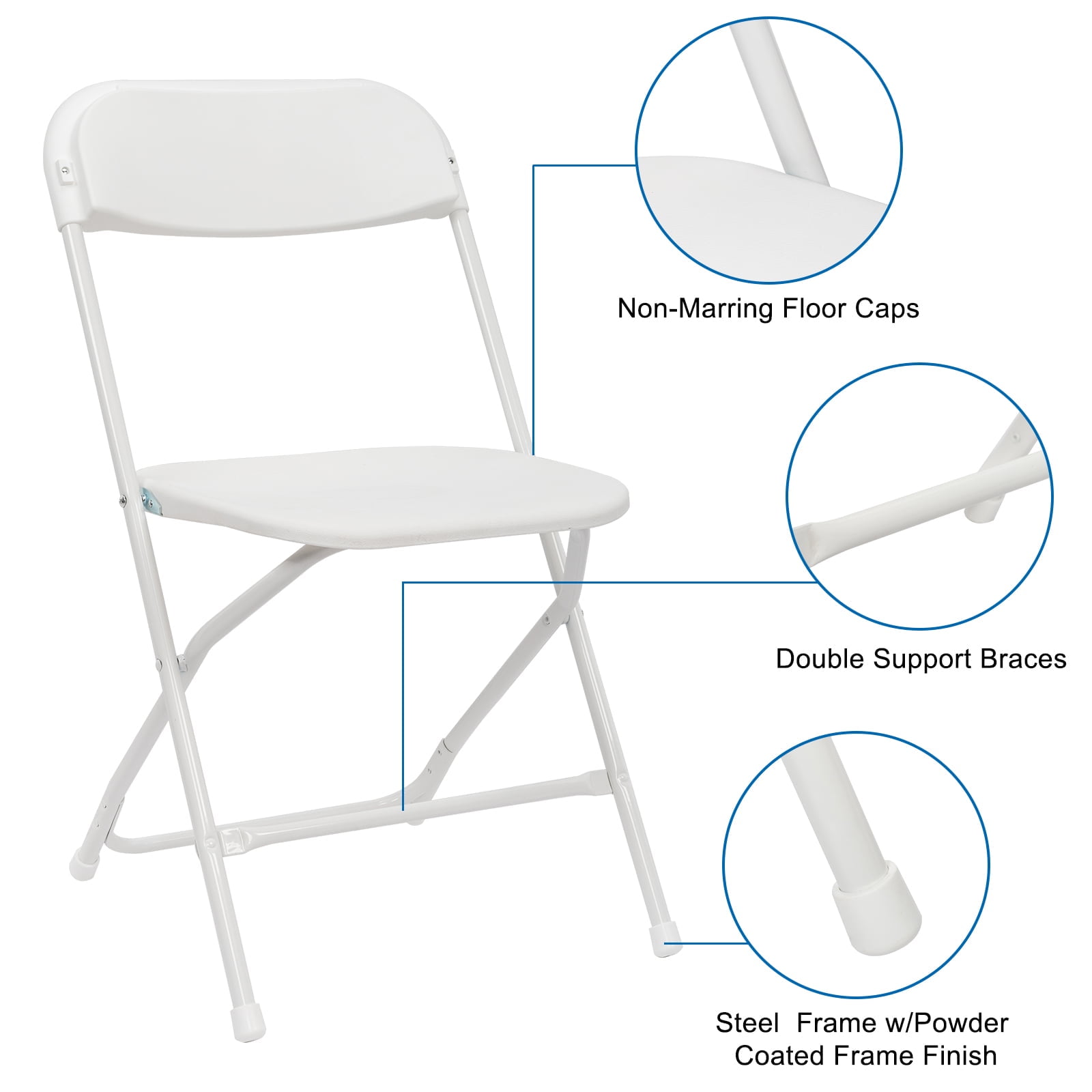 Astoutdoor Plastic Folding Chairs, White, Set of 10, 17.72 x 18.90 x 31.50 in