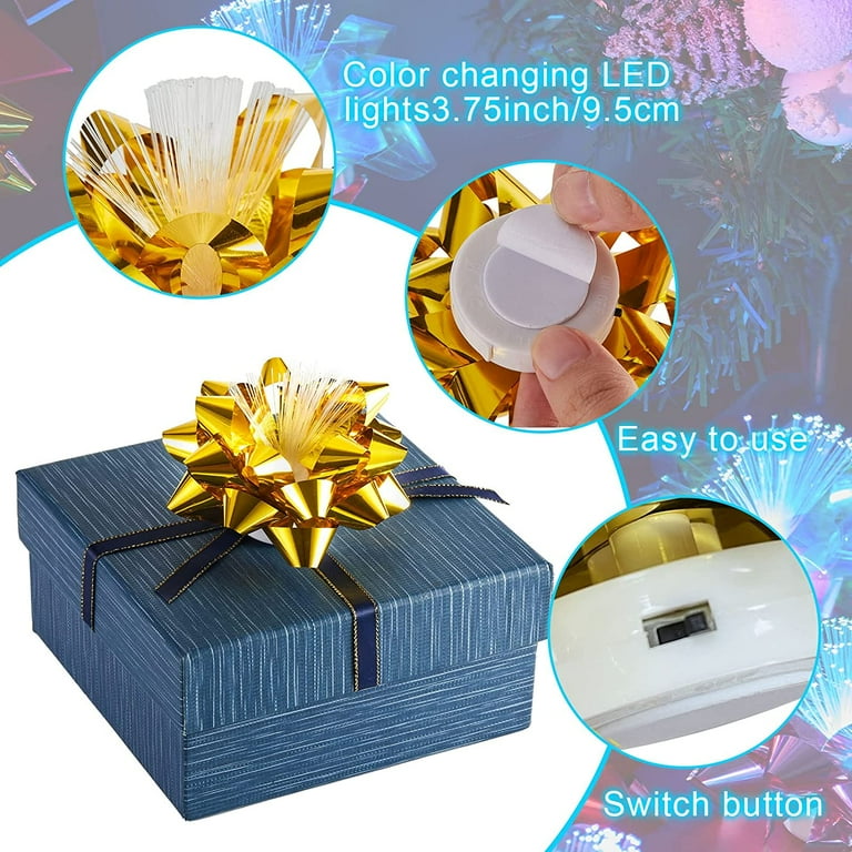 6 Light up Gift Bows Fiber Optic LED Glowing Gift Ribbon Bows with LED  Lights, Flashing and Color Changing, Self Adhesive 