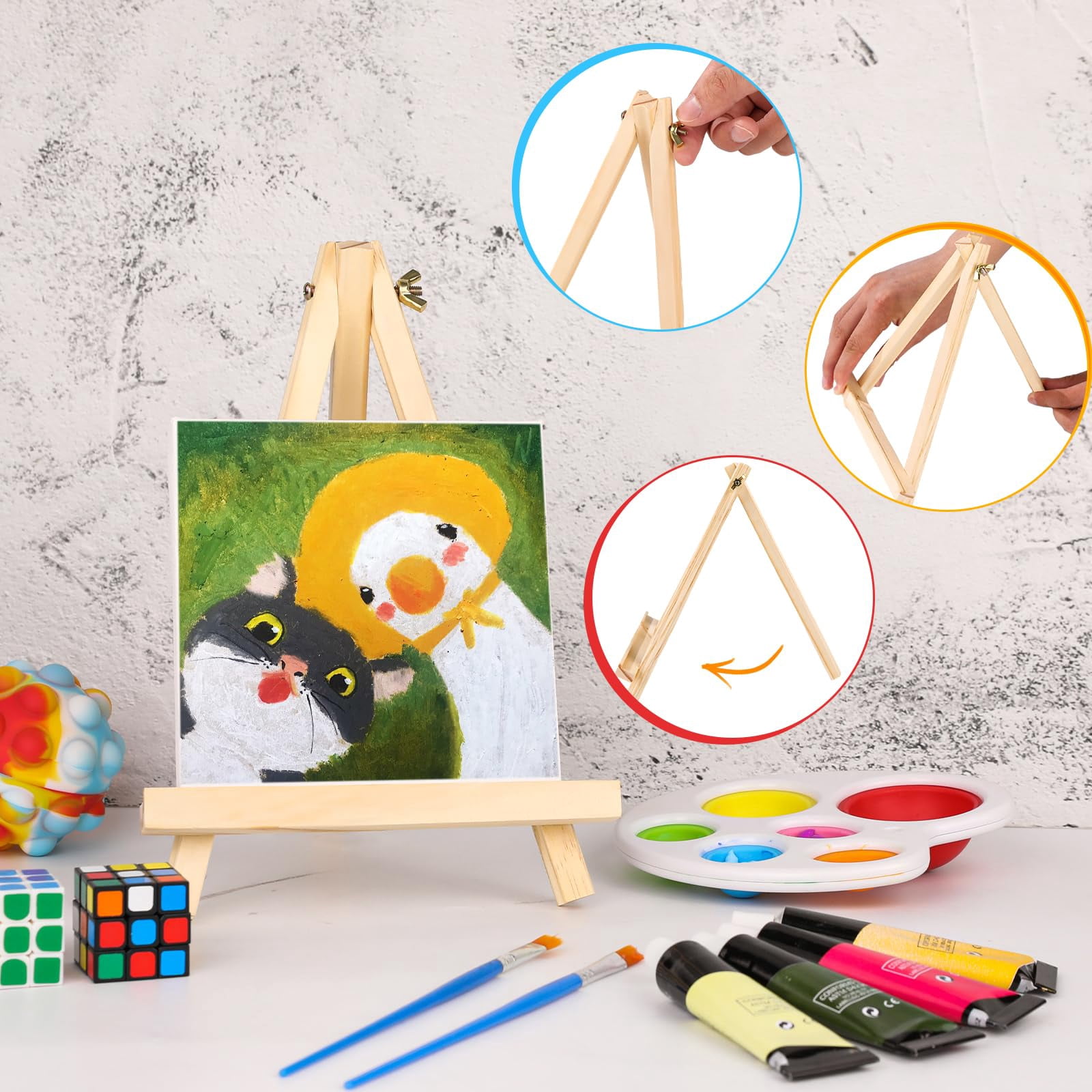 9 Inch Wooden Easel Stand - 6 Pack Mini Display Easels for Painting, Natural Wood,Lightweight & Sturdy for Artists, Crafters, Retail Displays，Signs, Photos, Artwork, Tabletop Decor