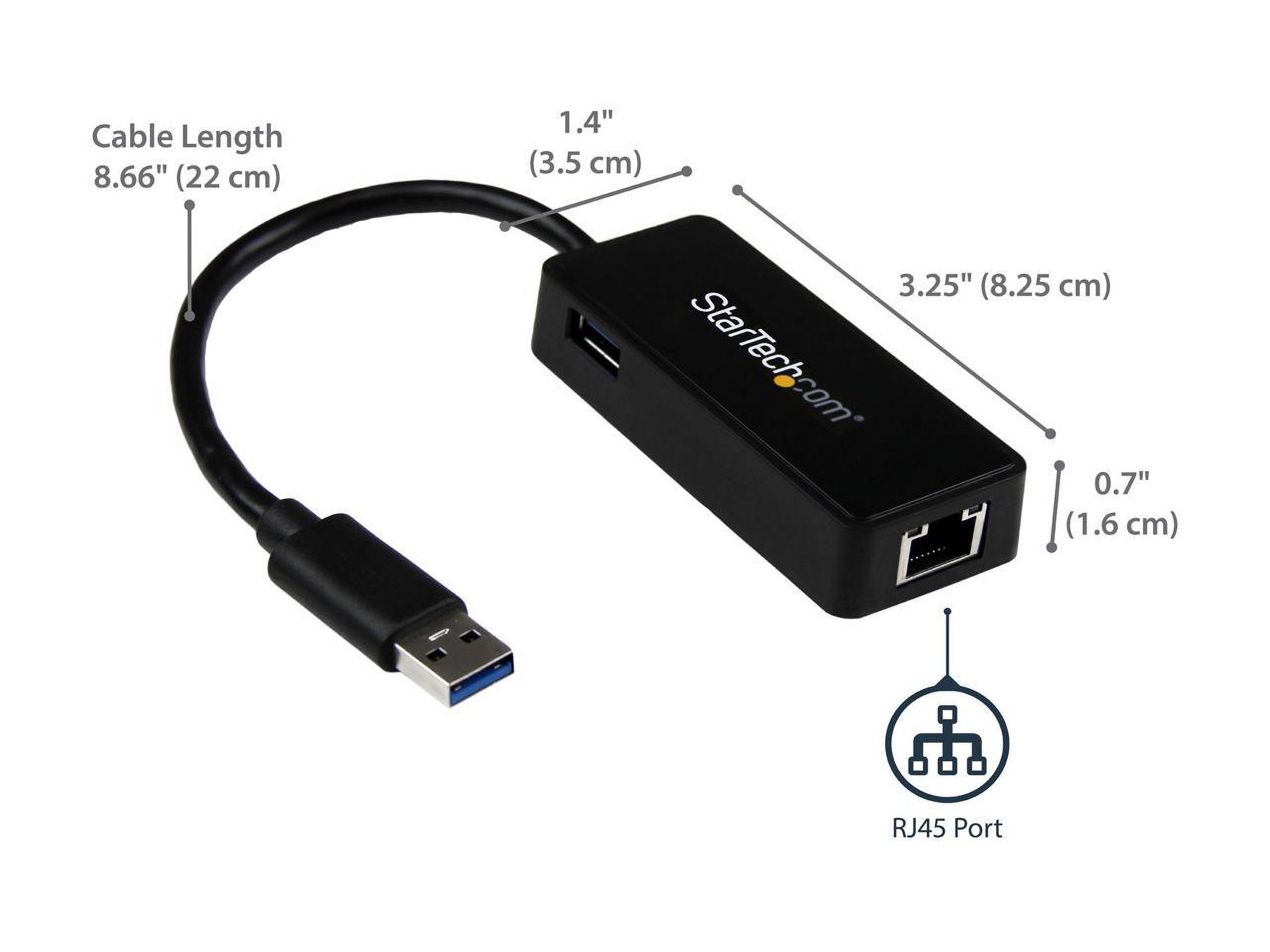 StarTech USB31000SPTB USB 3.0 to Gigabit Ethernet Adapter NIC w/ USB Port - Black - image 2 of 6
