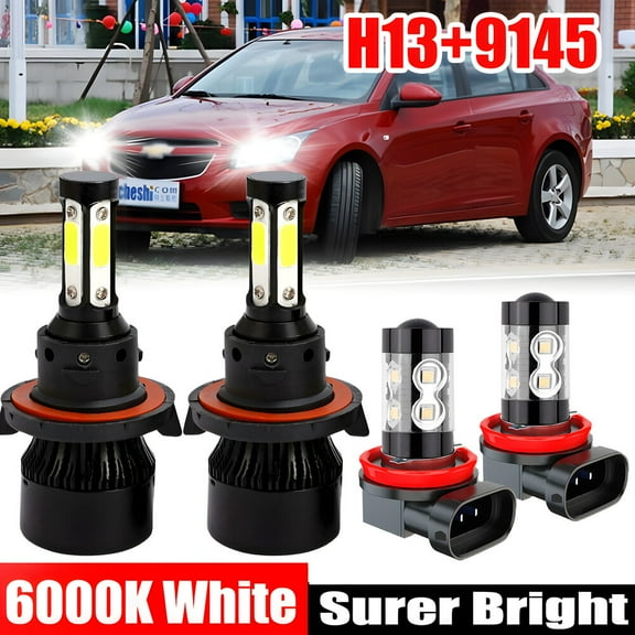 For Chevy Cruze 2011-2015 LED Headlights High Low Beam Fog Light Combo 4x Bulbs