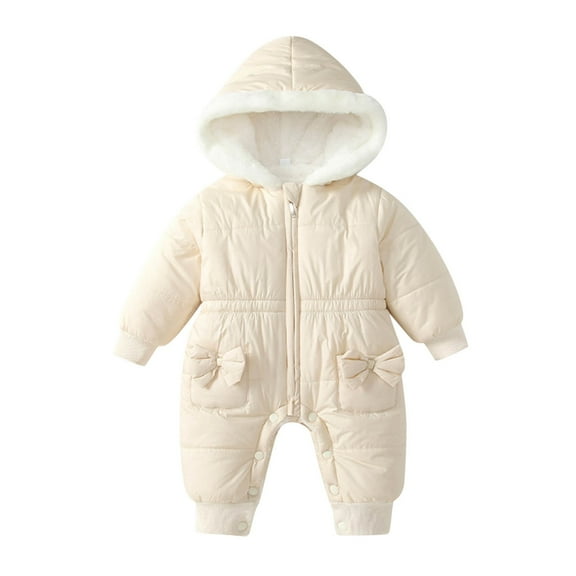 Busydd Baby Girl Winter Clothes 0-2 Years Solid Color Long Sleeve Warm Puffer Baby Boy Romper Winter Warm Hooded Zipper Newborn Girl Outfits