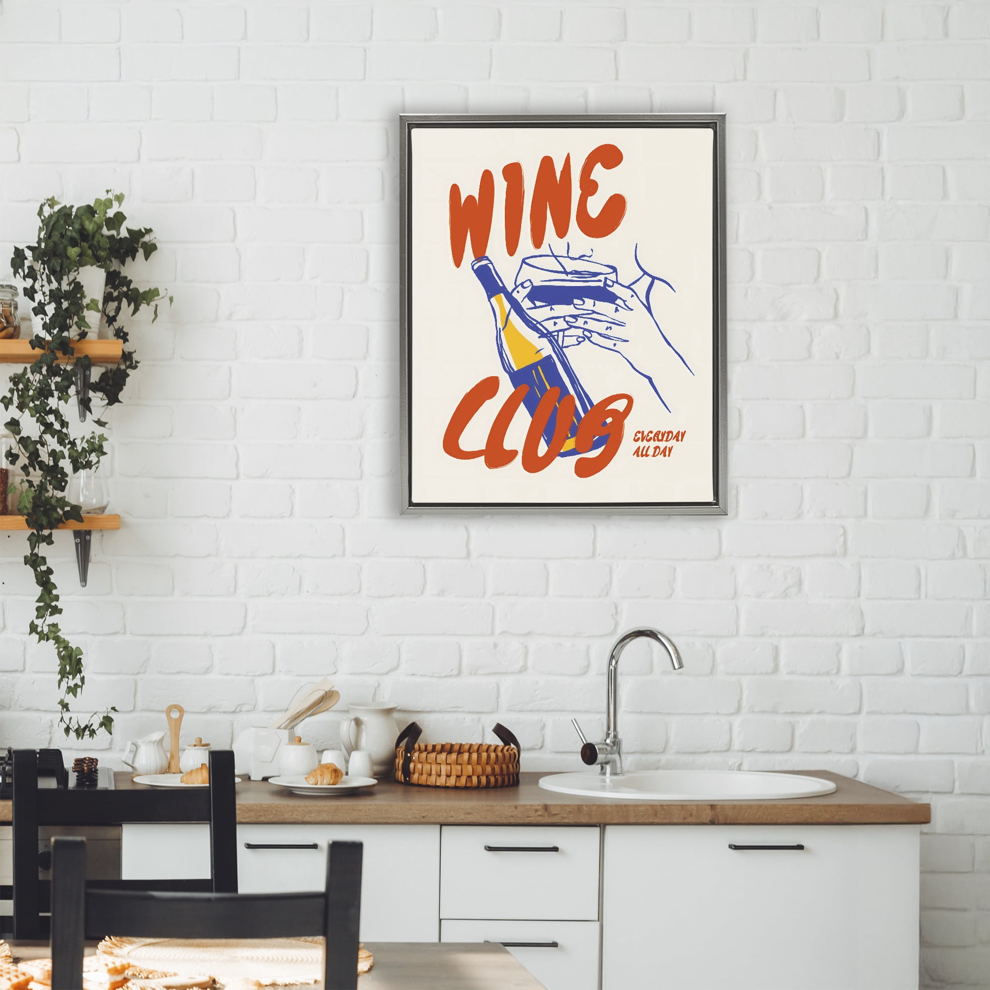 Stupell Industries Wine Club Every Day Gray Framed Floater Canvas Wall Art, design by The Prints Vibe