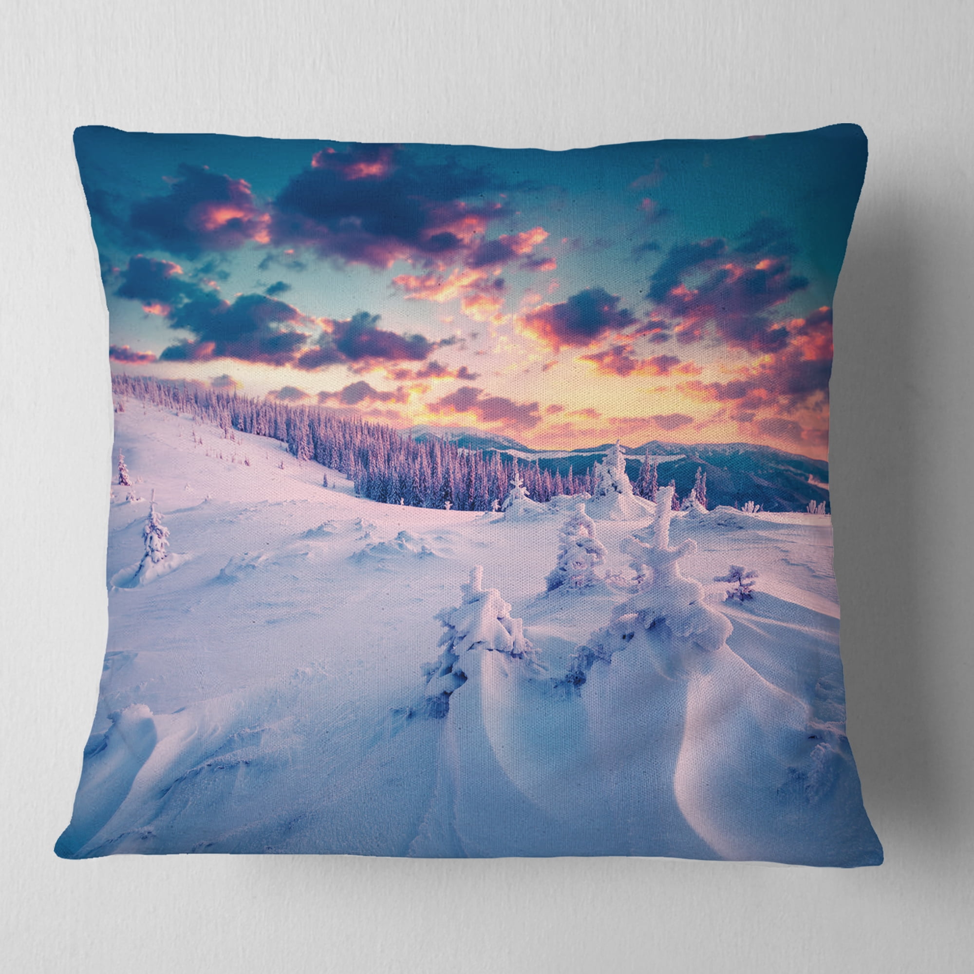 Designart Winter in Carpathian Mountains - Landscape Photography Throw Pillow - 16x16