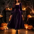 thumbnail image 2 of Halloween Gothic Dresses for Women Fall Winter Square Neck Lace Slim Velvet Dress Elegant Vintage Gothic Party Outfit, 2 of 4