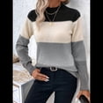 thumbnail image 4 of Suéteres de Bloque de Color para Mujer, Blusas de Larga con Cuello Alto, Suéter de Punto Holgado. Gris M, 4 of 7
