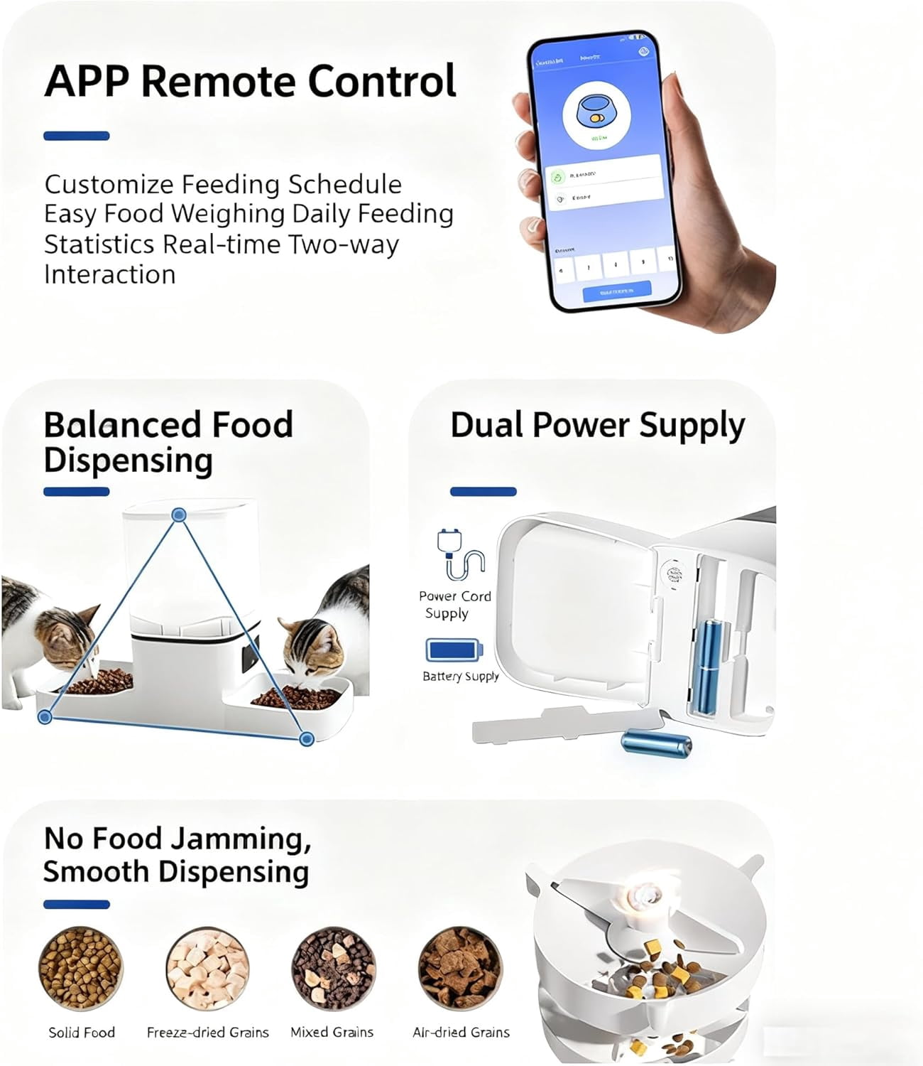 5G WiFi Automatic Feeder, Large Capacity 6L Timed Dry Food Dispenser for Cats and Dogs, APP Control & Anti-Clog Design for Multiple Pets