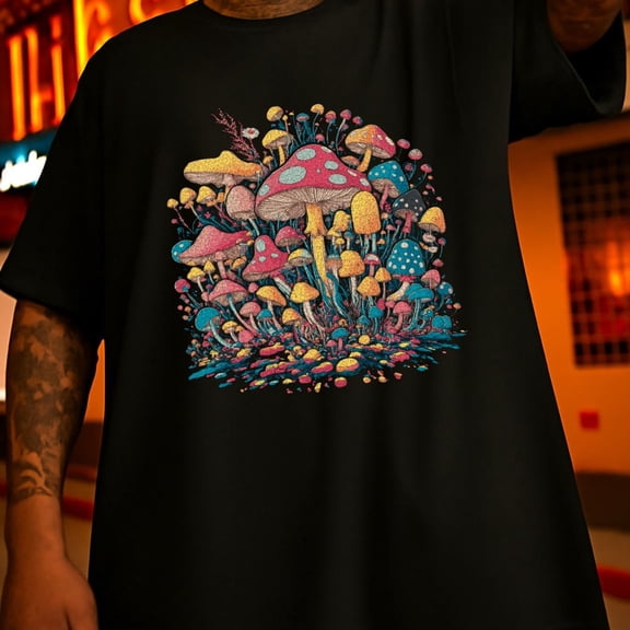 T-Shirt for Men Graphic Comfort Colors Casual Short Sleeve Round Neck Print - Men'S Plus Size Mystic Mushrooms Graphic T