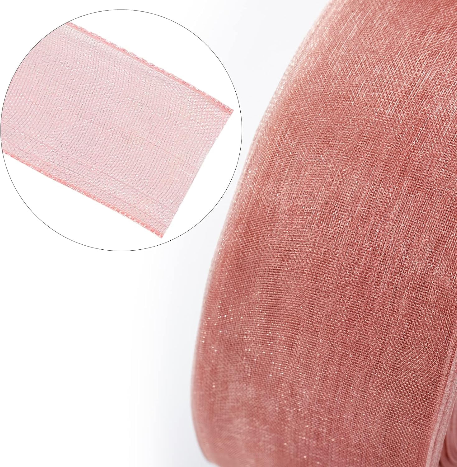 1.5 in Rose Gold Organza Gift Ribbon, 50 Yds Sheer Chiffon Handmade Ribbon for Wrapping, Crafting Projects, Wedding Decor, Christmas