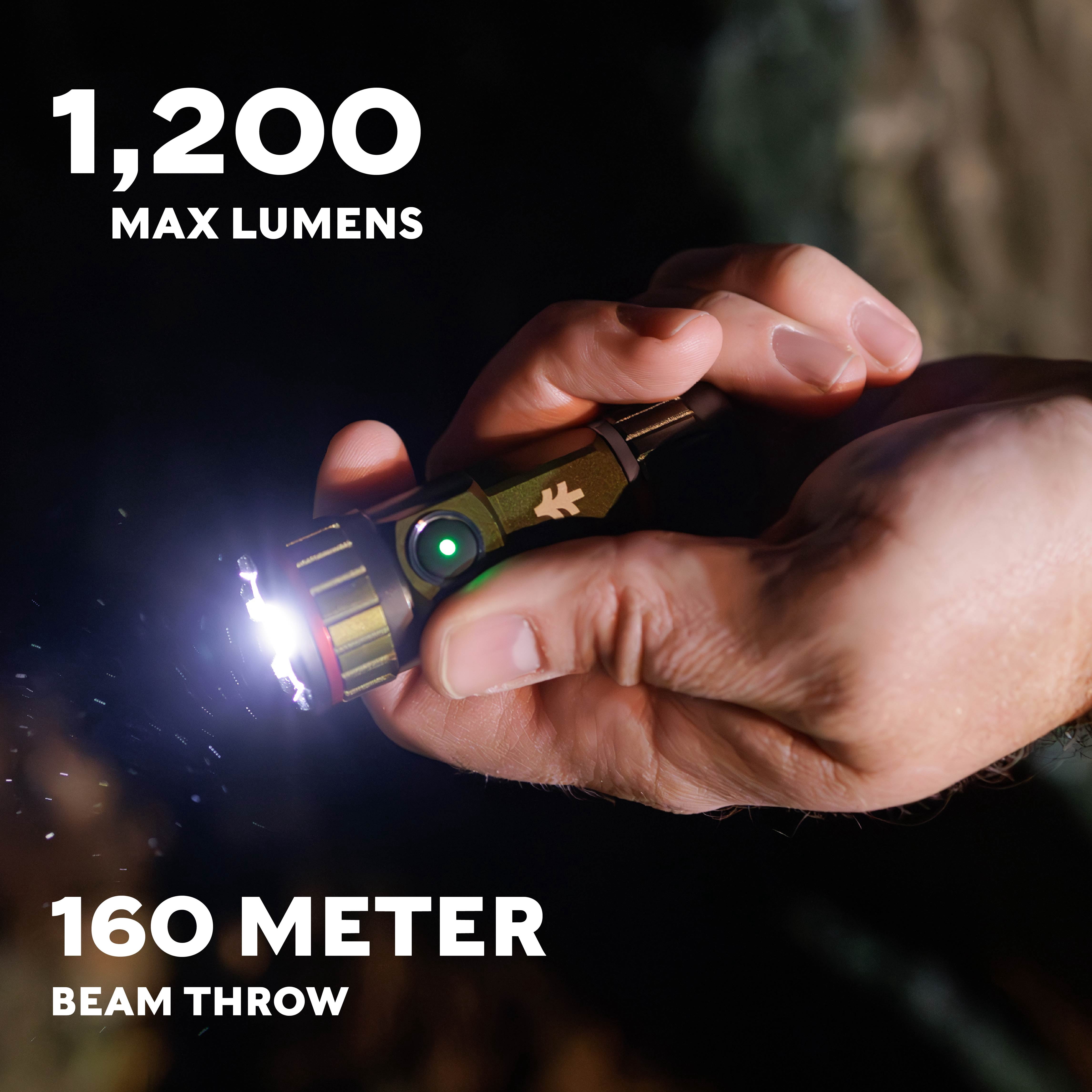 Swiss Tech Mini Turbo Flashlight, 1200 Lumen, LED, Rechargeable, IP67 Weatherproof, Green
