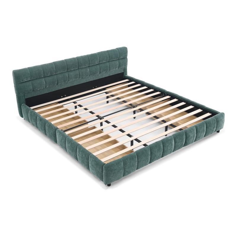 King Size Upholstered Platform Bed with 4 Storage Drawers, Low-Profile Chenille Grounded Bed with Headboard and Solid Frame, No Box Spring Needed