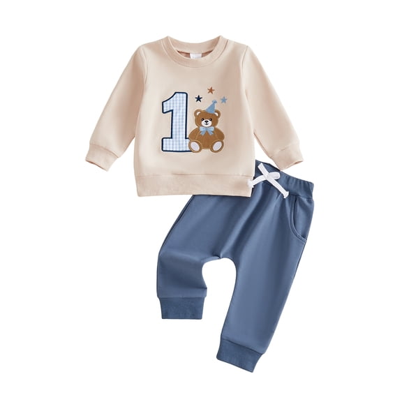 RUINIXCW Baby Boy 1st Birthday Outfits Letter Embroidery Crew Neck Sweatshirt Pants