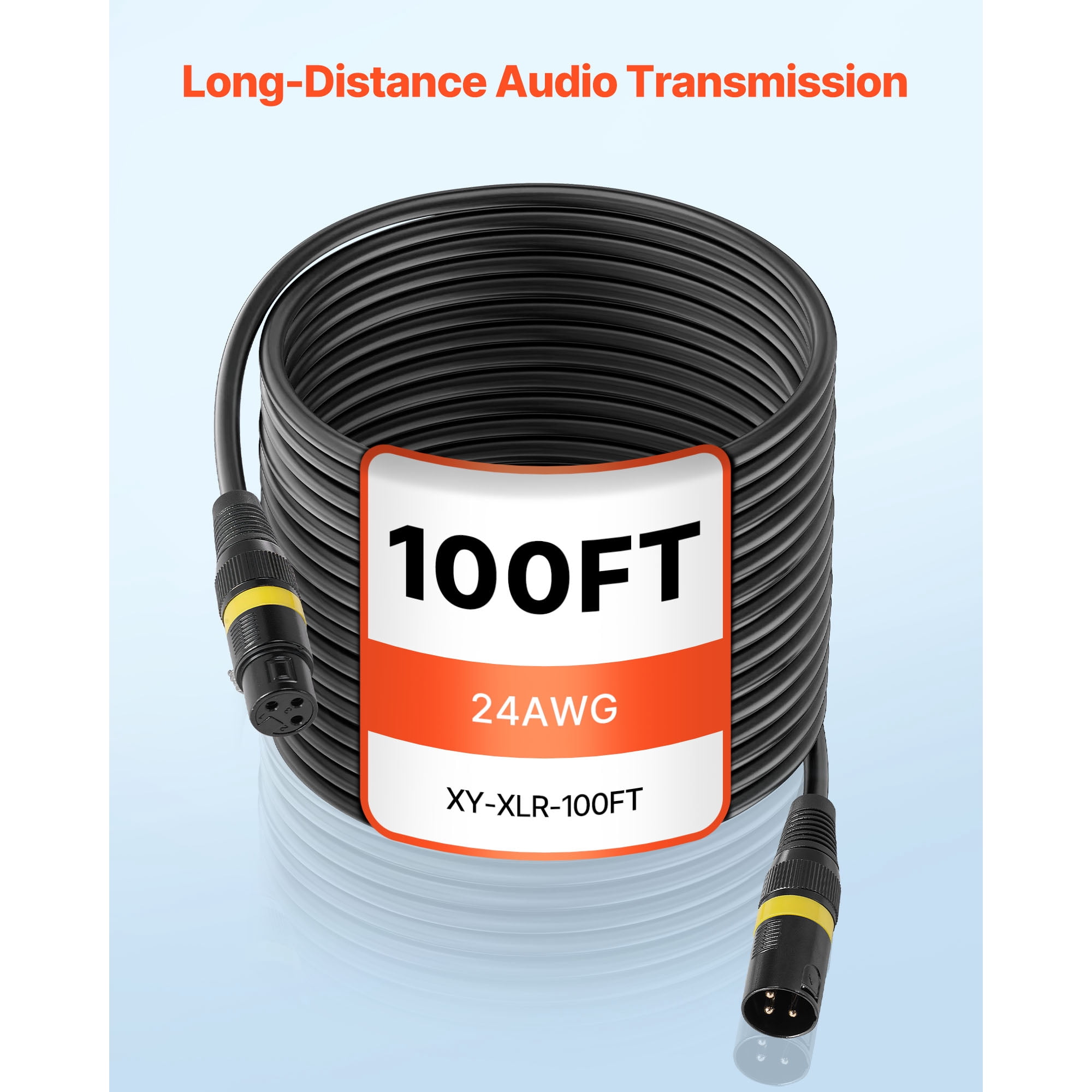 KFFKFF 100 ft XLR Cable, 2-Pack, Shielded Balanced 3-Pin Male to Female Microphone Cords with Gold-Plated Connectors, Ideal for Stage Lighting, Microphones, Amplifiers, Mixers, and Speaker Systems