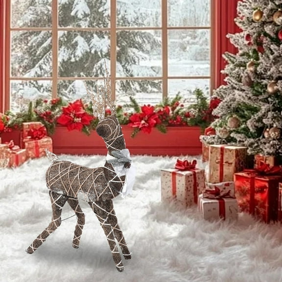 49-Inch 3D Standing Reindeer Outdoor Christmas Decoration Iron Rattan Decor Kit