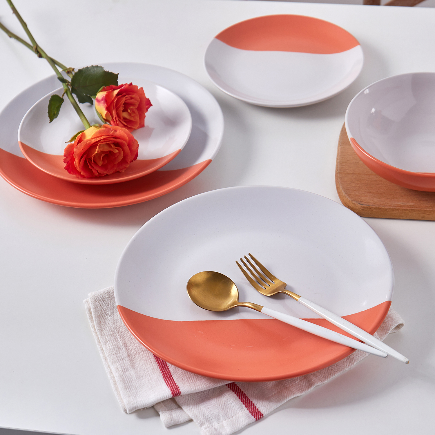 Stone Lain Lizzy Stoneware 12-Piece Round Dinnerware Set, Orange, CB