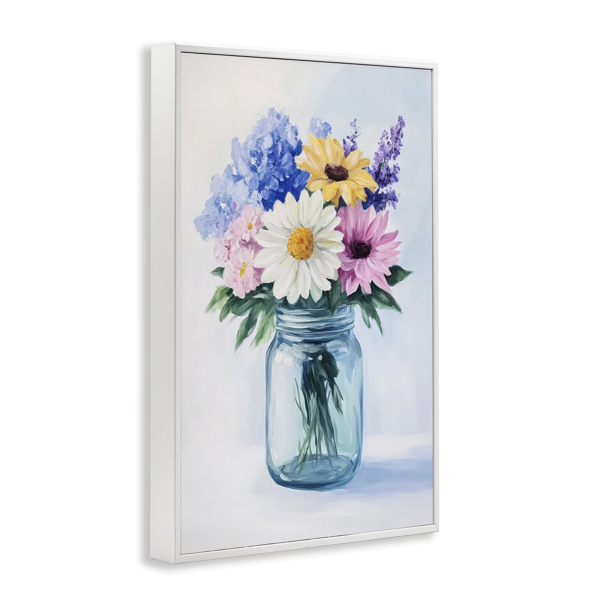 Stupell Industries Country Jar Wildflower Bouquet White Framed Giclee Art, design by Petal Prints Design