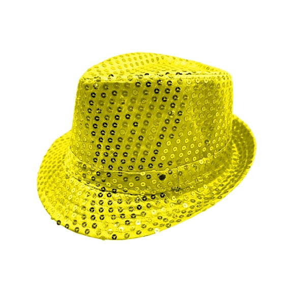 Adult's LED Light Up Lemon Yellow Sequin Fedora Jazz Hat Costume Accessory