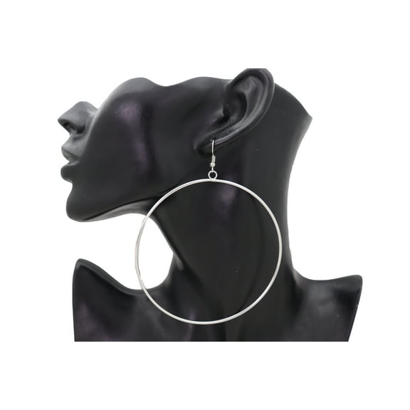 Women Earrings Set Silver Metal Large Size Hoop Fashion Jewelry