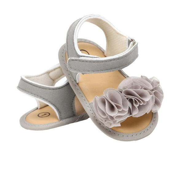 Penkiiy Baby Girl Summer Sandals Breathable Soft Rubber Sole Non-Slip Open Toe Bow Shoes Newborn Infant Toddler Shoes Gray for 6-9 Months