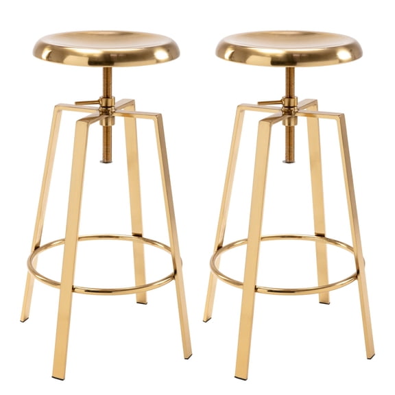 Gold Bar Stools Set of 2, Backless Counter Height Swivel Bar Stools for Kitchen Island, Modern Round Barstools Counter Stool (Gold)